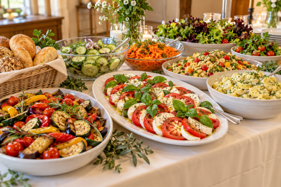 Frisches Salatbuffet Fein abgeschmeckte Salate mit verschiedenen Dressings