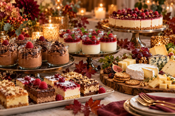 Süßes zum Abschluss Vielfältiges Dessertbuffet und Käsebrett
